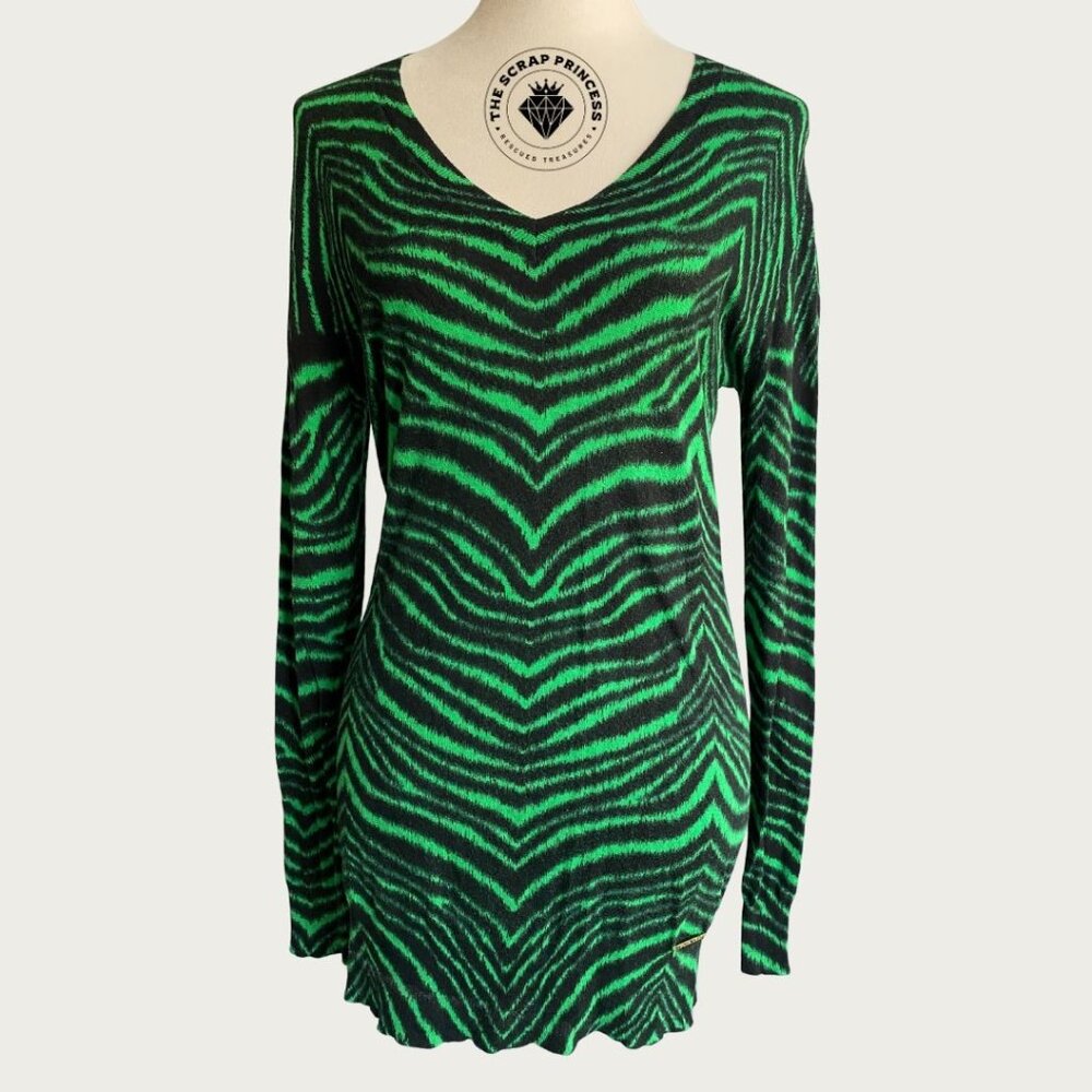 Michael Kors Zebra Print Green V Neck Sweater
